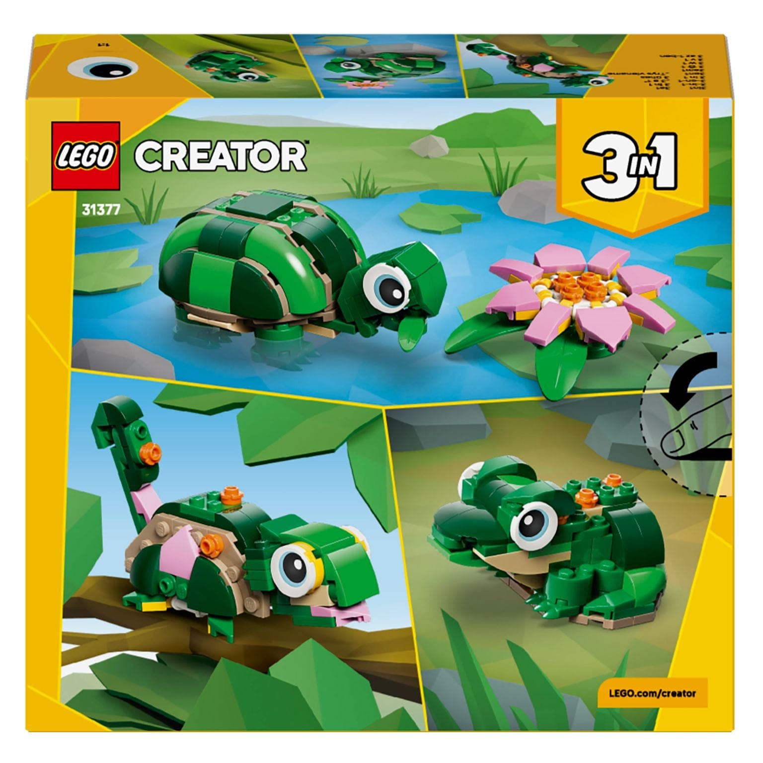 Lego Creator Tartaruga Com Nenúfar com tartaruga verde e flor nenúfar cor-de-rosa