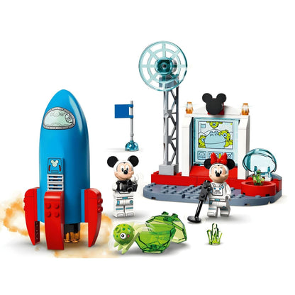 Lego Disney cohete espacial con Mickey y Minnie astronautas y base de control