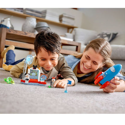 Lego Disney cohete espacial con Mickey y Minnie astronautas y base de control