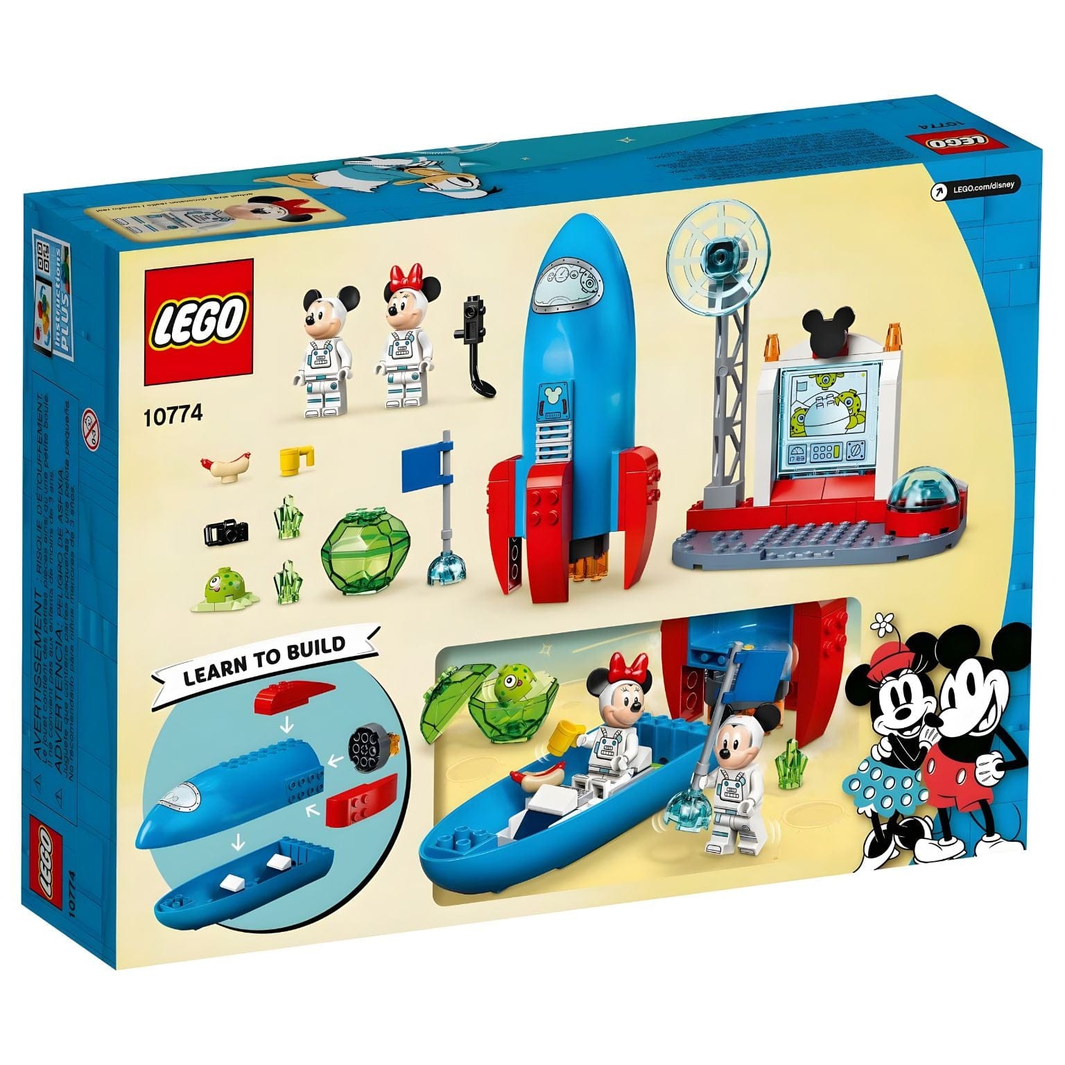 Lego Disney foguetão espacial com Mickey e Minnie astronautas e base de controlo