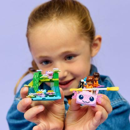 Lego Friends Barco de Aventuras en Forma de Ajolote con barco rosa y zona de laguna con flores