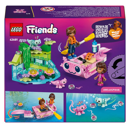 Lego Friends Barco de Aventuras en Forma de Ajolote con barco rosa y zona de laguna con flores