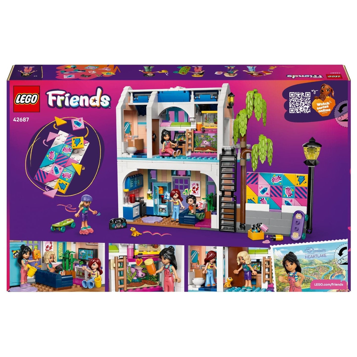 Lego Friends Casa da Família da Liann com casa pastel, rampa de skate e personagens Friends