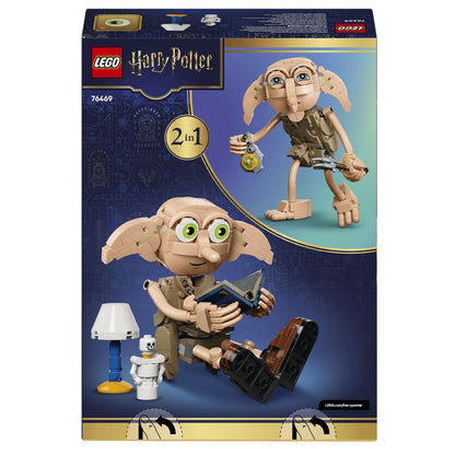 LEGO Harry Potter Dobby en escena de exposición con atmósfera mágica