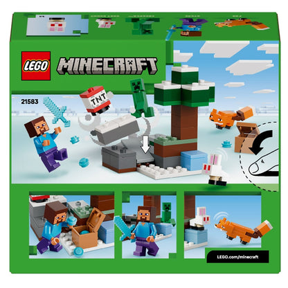 Lego Minecraft Aventura en Taiga del Steve con Steve, Creeper, zorro, conejo y escenario de taiga