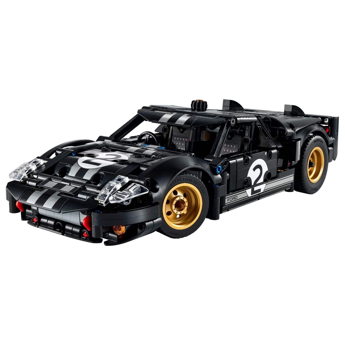 Lego Technic Carro de Corrida 1966 Ford GT40 MKII preto com riscas e rodas douradas