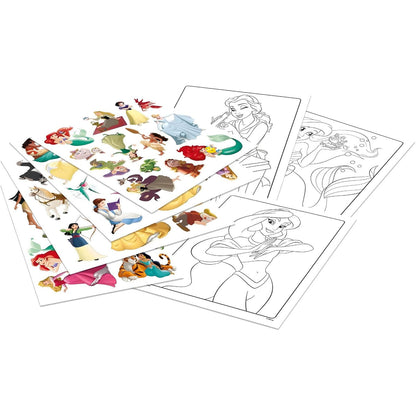 Libro de actividades Princesas Disney de Crayola con Ariel, Cenicienta y Jasmine en la portada y hojas de pegatinas y dibujos para colorear