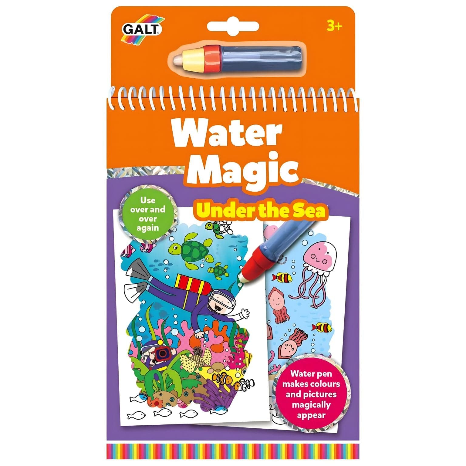 Livro de colorir Water Magic No oceano Galt com caneta de água e ilustrações do fundo do mar