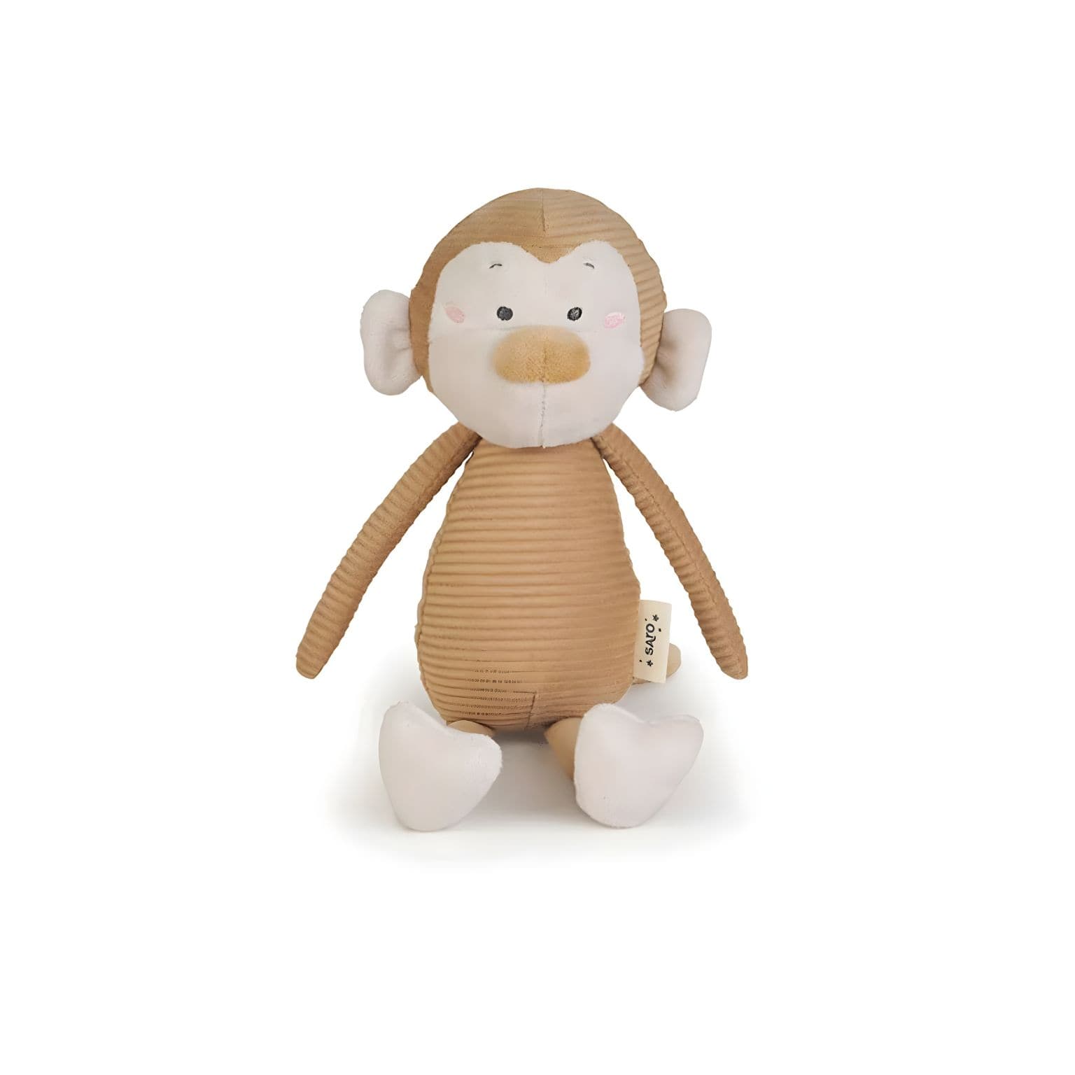 Macaco de pano Bigeye com expressão ternurenta para brincadeira afetiva