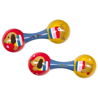 Bebé jugando con Maracas de perro Salchicha coloridas de Spiegelburg