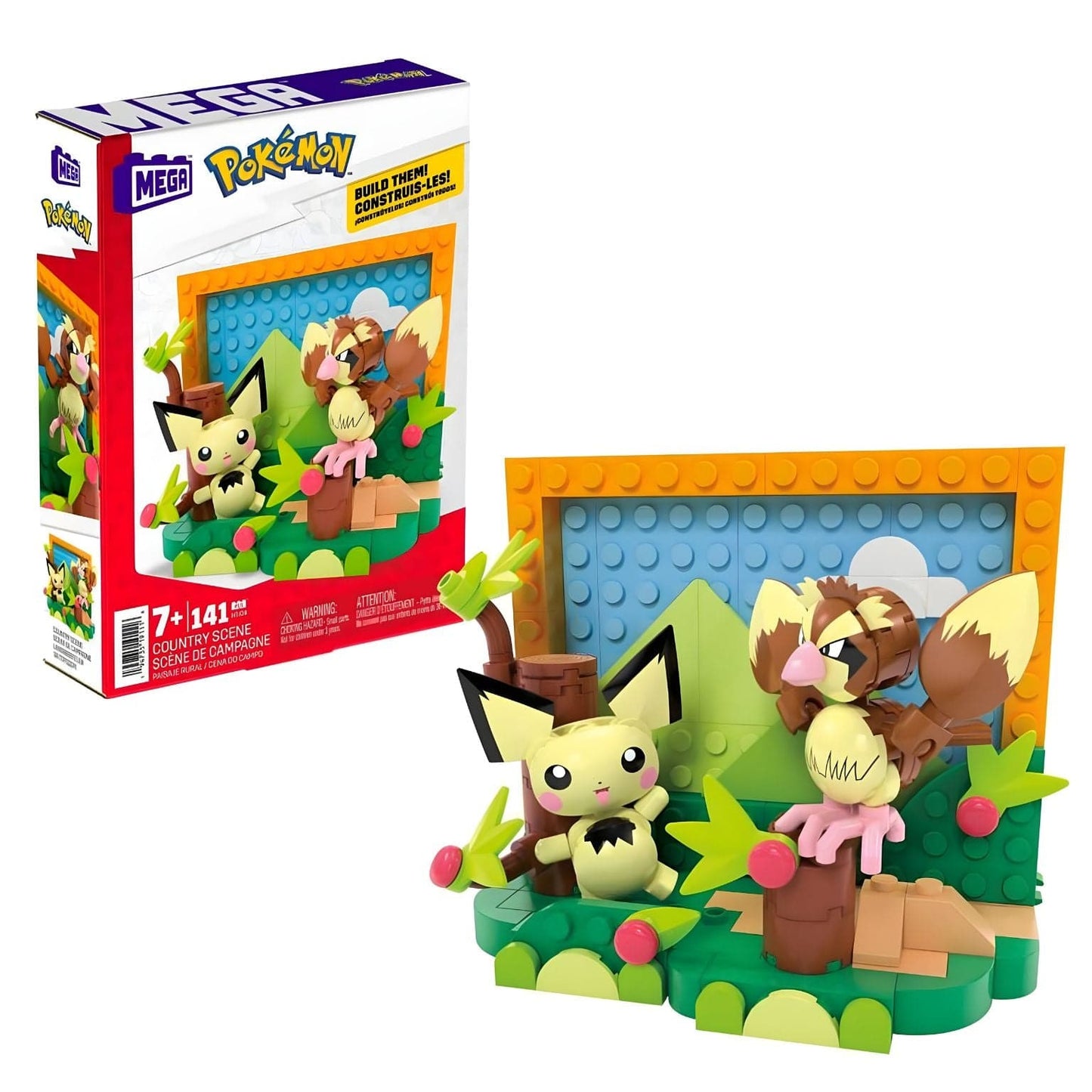 Mega Pokemon Paisagem Rural com cenário de campo para construir e personagens Pokémon