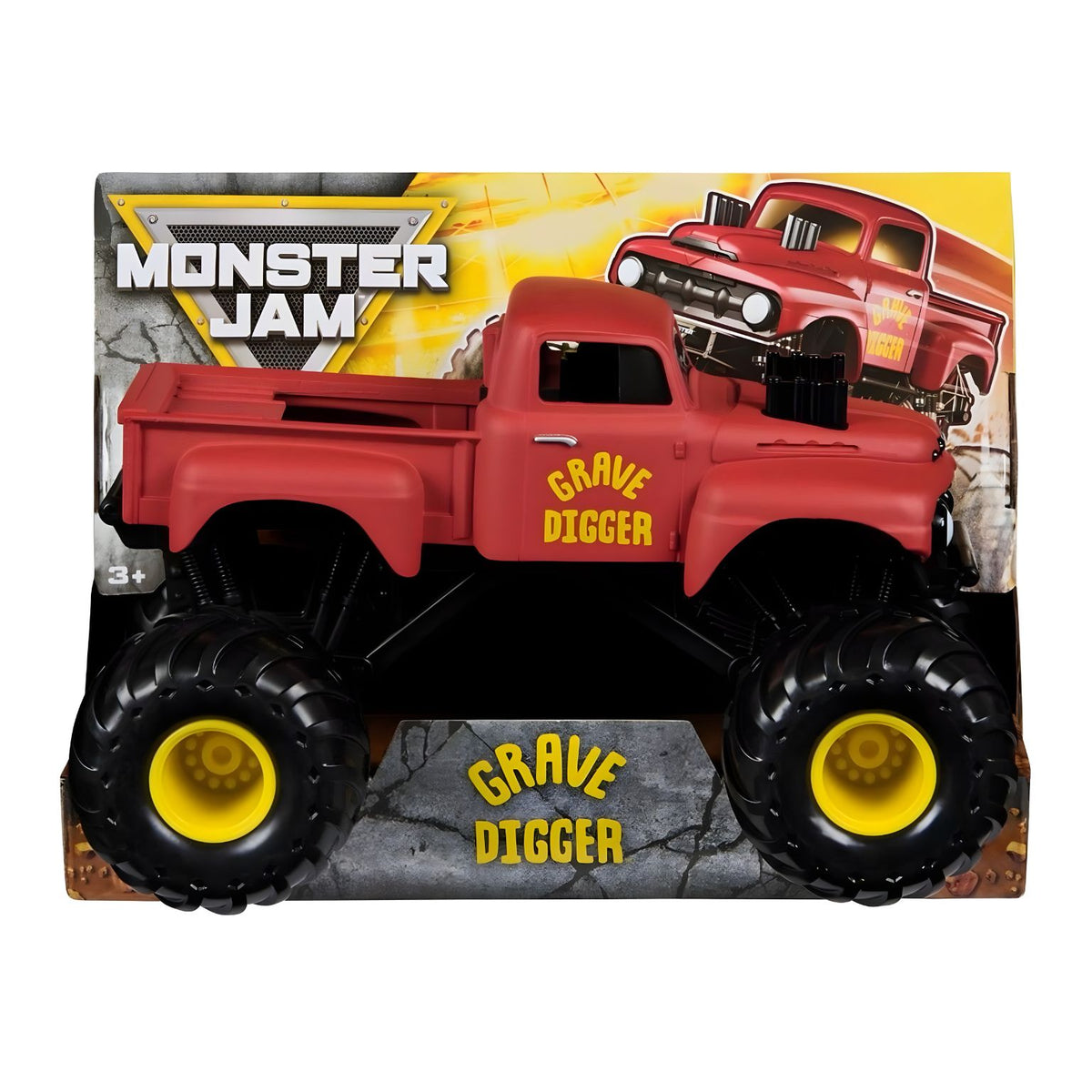 Monster Jam Grave Digger Retro vermelho com rodas amarelas