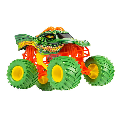Camião monstro Dragon verde e laranja visto de frente