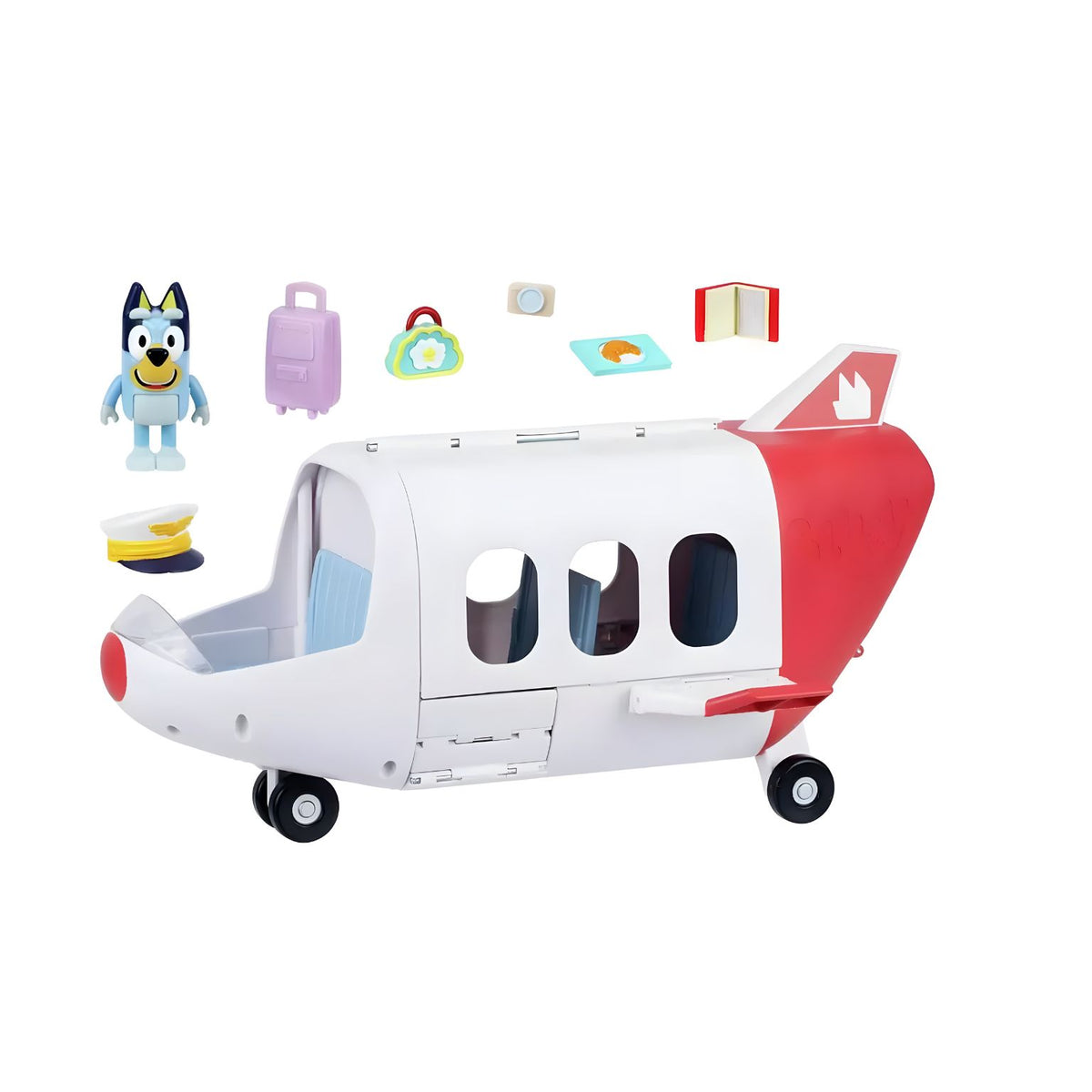 Avión de juguete de Bluey con cabina de pasajeros y escalerillas