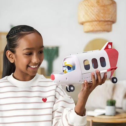 Avión privado de Bluey con figura de piloto y alas desplegables