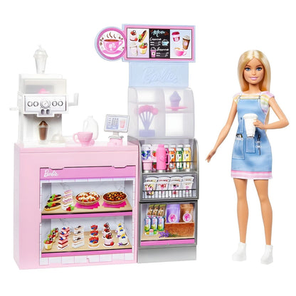 La cafetería de Barbie, set de cafetería con mostrador, máquina de bebidas y dulces