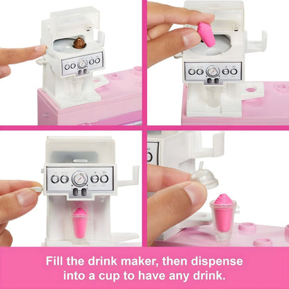 La cafetería de Barbie, set de cafetería con mostrador, máquina de bebidas y dulces