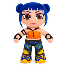 Peluche Guerreiras do K-Pop Zoey com cabelo azul e visual colorido