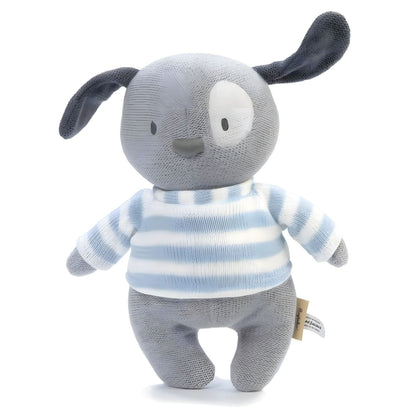Peluche Puppy Mimmo perrito azul y gris con ropa a rayas