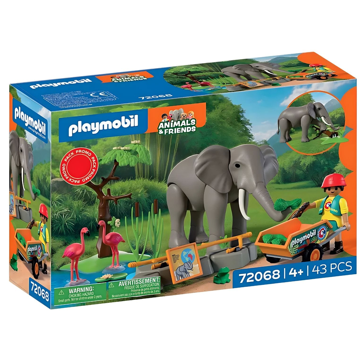 Playmobil 72068 Elefante com tratador com cenário de zoo e cuidados aos animais