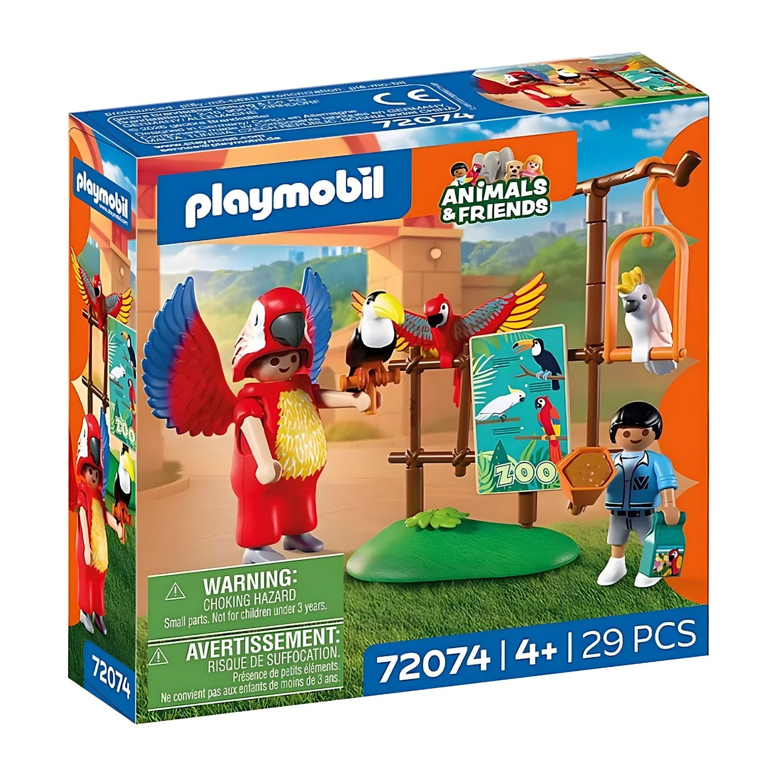 Playmobil 72074 Zoo Mascote com traje colorido de papagaio no jardim zoológico