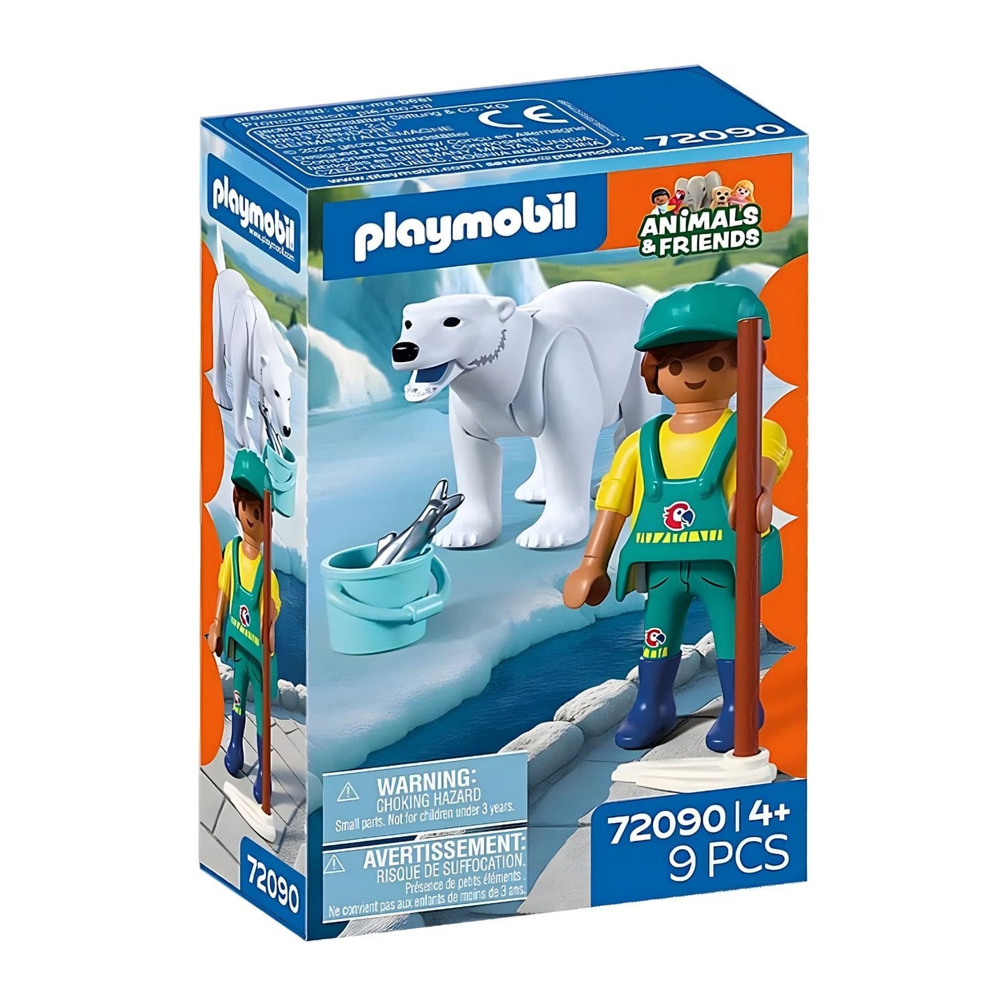 Playmobil 72090 Zoo Urso polar e guarda do zoo com peixe e rotina de cuidado