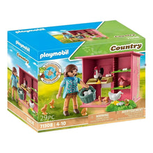 Playmobil Country 71308 Galinheiro com figura infantil, galinhas, pintainhos e ovos numa quinta colorida