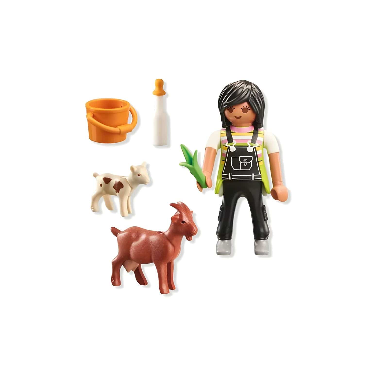 Playmobil 71759 Mulher com cabras com figura feminina, cabra, cabrito, balde e biberão