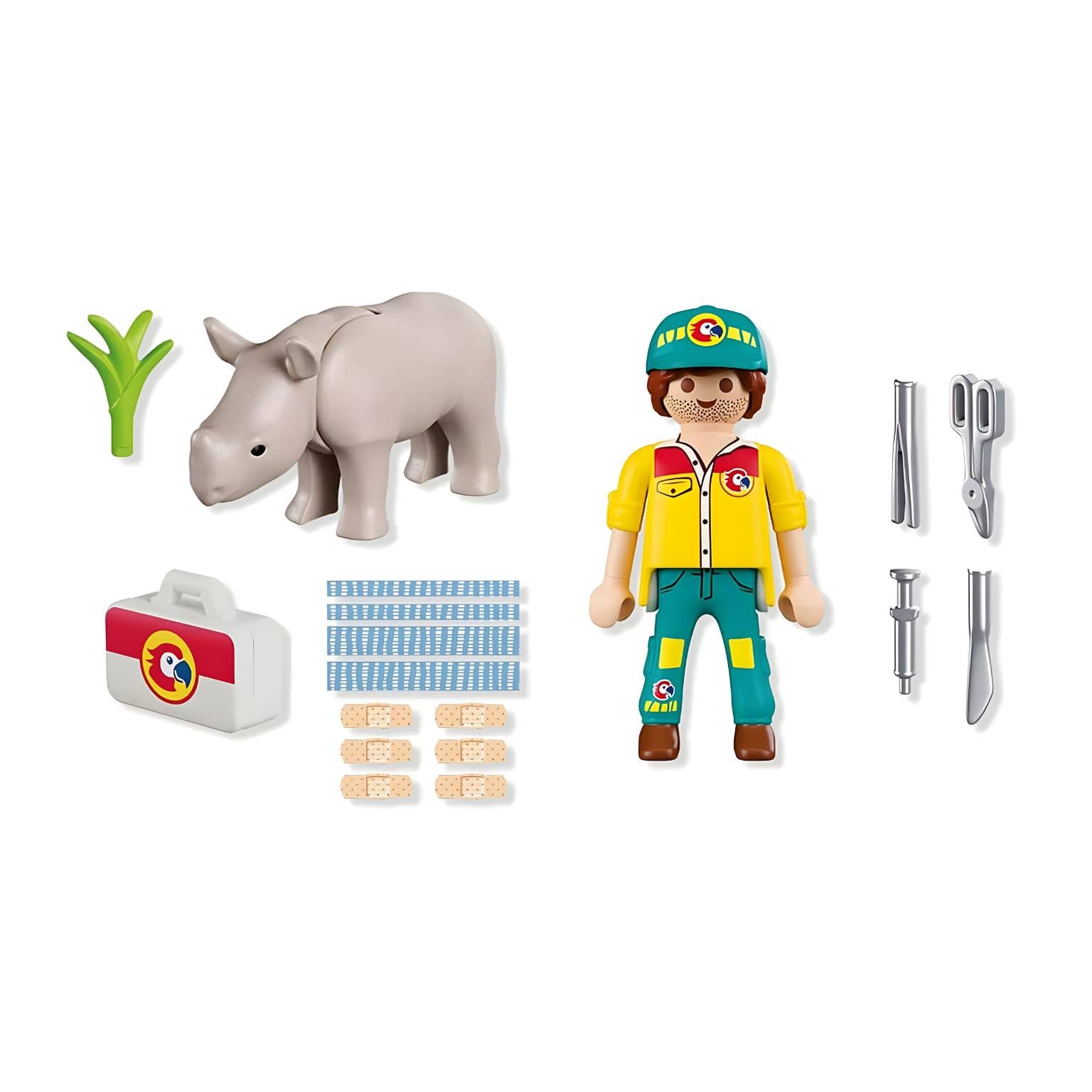 Playmobil 72025 DuoPack Guarda com rinoceronte em cena de proteção e cuidado