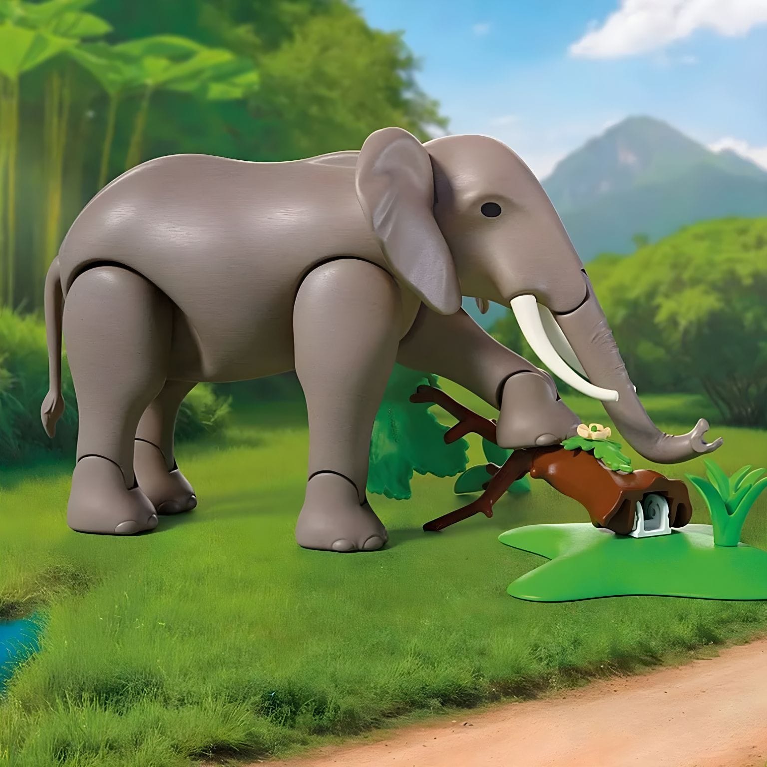 Playmobil 72068 Elefante com tratador com cenário de zoo e cuidados aos animais