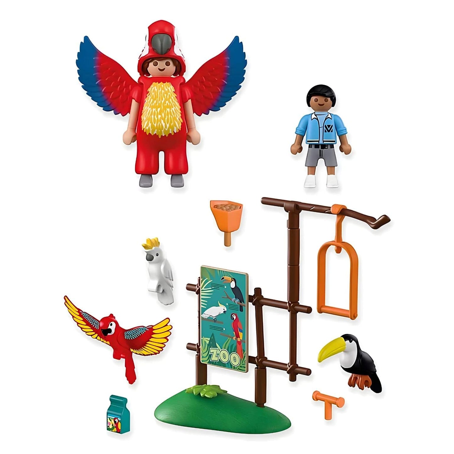 Playmobil 72074 Zoo Mascote com traje colorido de papagaio no jardim zoológico