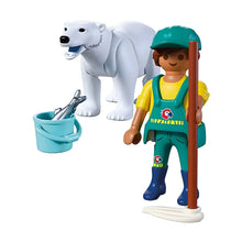 Playmobil 72090 Zoo Urso polar e guarda do zoo com peixe e rotina de cuidado