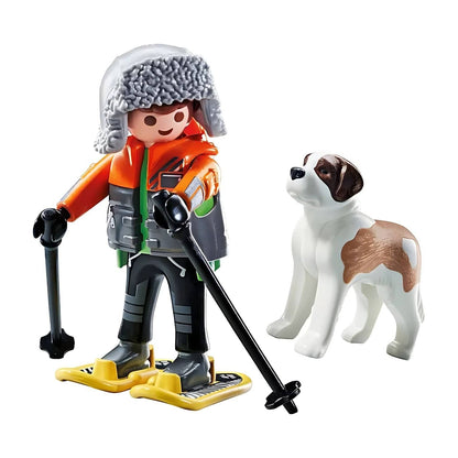 Playmobil Senderismo con San Bernardo con explorador de invierno, perro San Bernardo y accesorios de senderismo en la nieve
