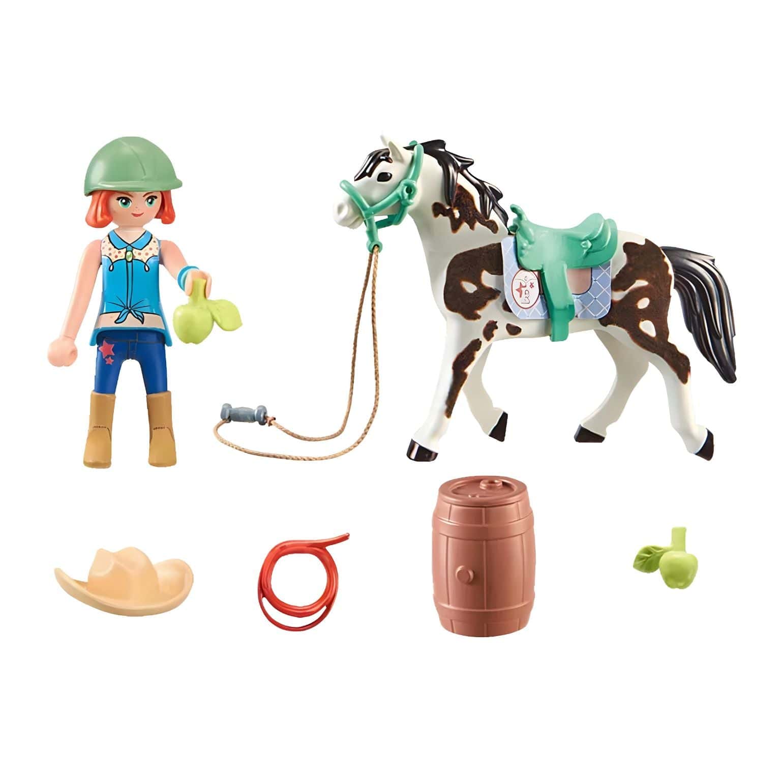 Playmobil Hora de comer com Ellie e Sawdust com Ellie, cavalo manchado e acessórios de rancho