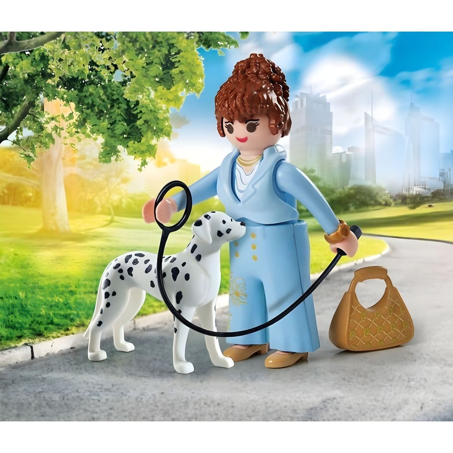 Playmobil Manager com Dálmata a passear no parque com trela e mala