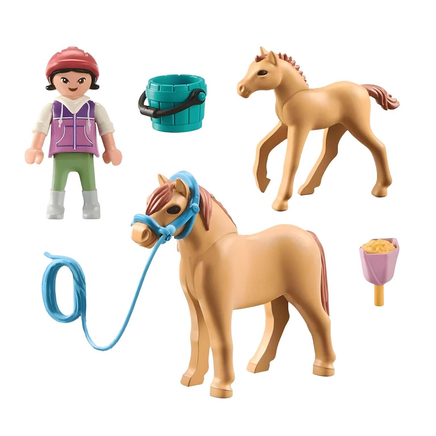 Playmobil Menina com pónei e potro com acessorios de cuidados e passeio no campo