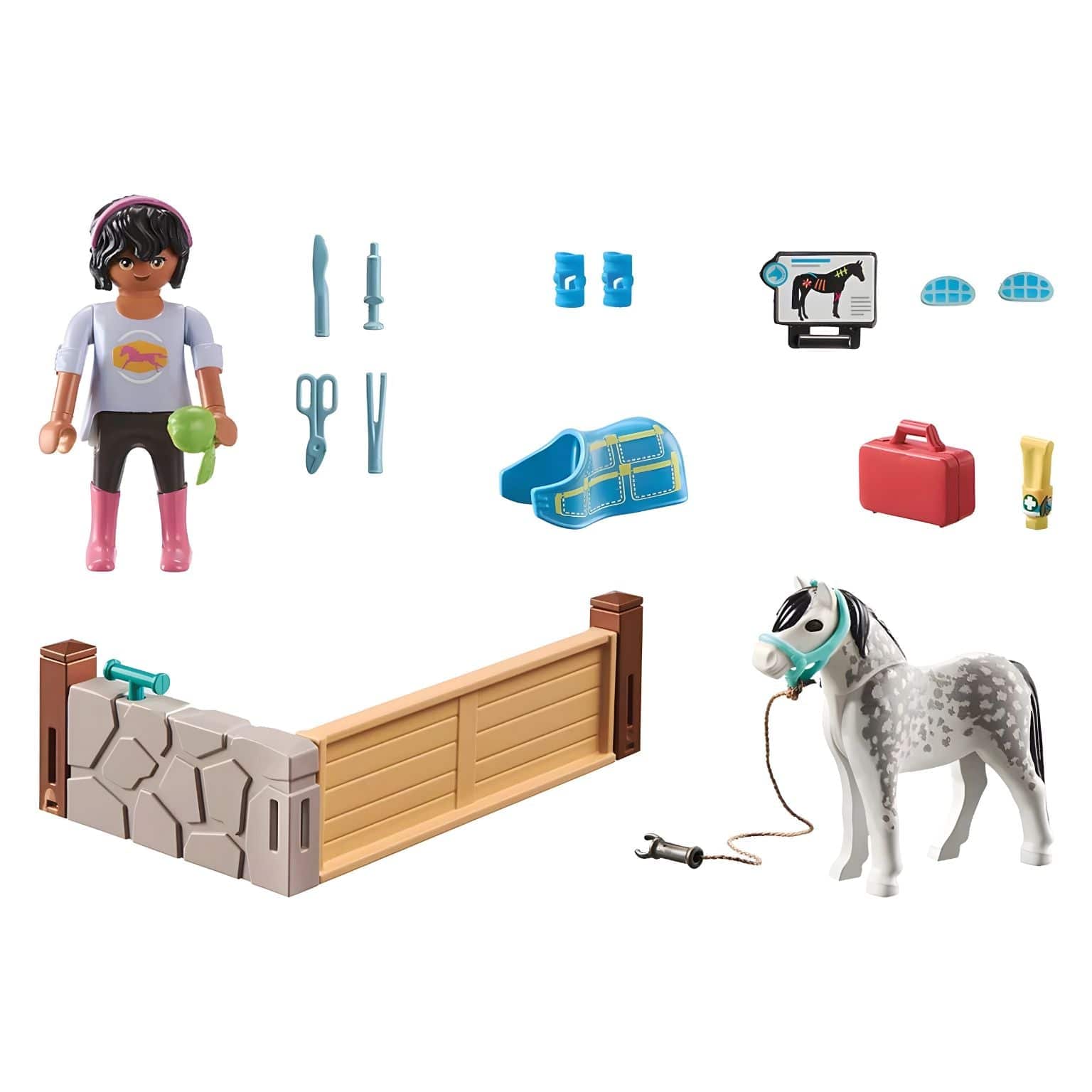 Playmobil Terapeuta de cavalos com cavalo, terapeuta e acessórios de cuidados em cenário equestre