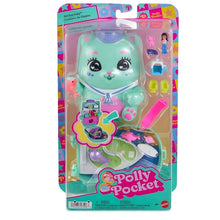 Polly Pocket - Estojo do gato de estimação compacto em forma de gatinho com cenário surpresa e acessórios