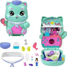 Polly Pocket - Estojo do gato de estimação compacto em forma de gatinho com cenário surpresa e acessórios