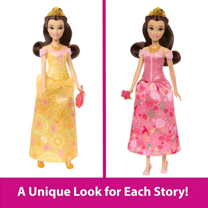 Muñeca Princesa Disney Bella en empaque con dos estilos de juego