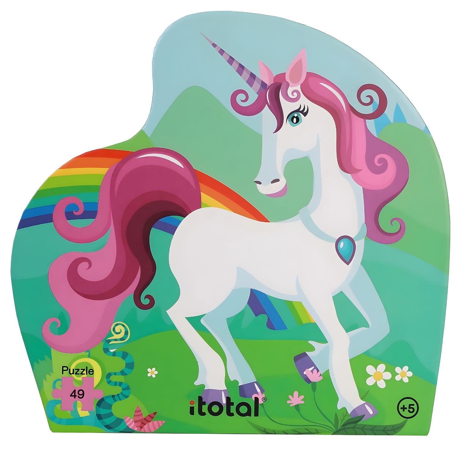 Puzzle infantil I-Total com unicórnio branco, arco-íris e castelo cor-de-rosa