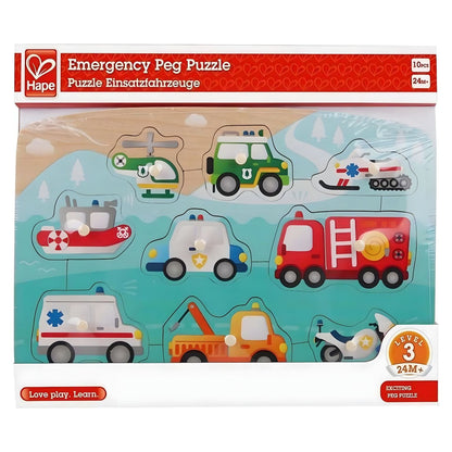 Puzzle de Asas Vehículos de Emergencia Hape con ambulancia bomberos policía y helicóptero