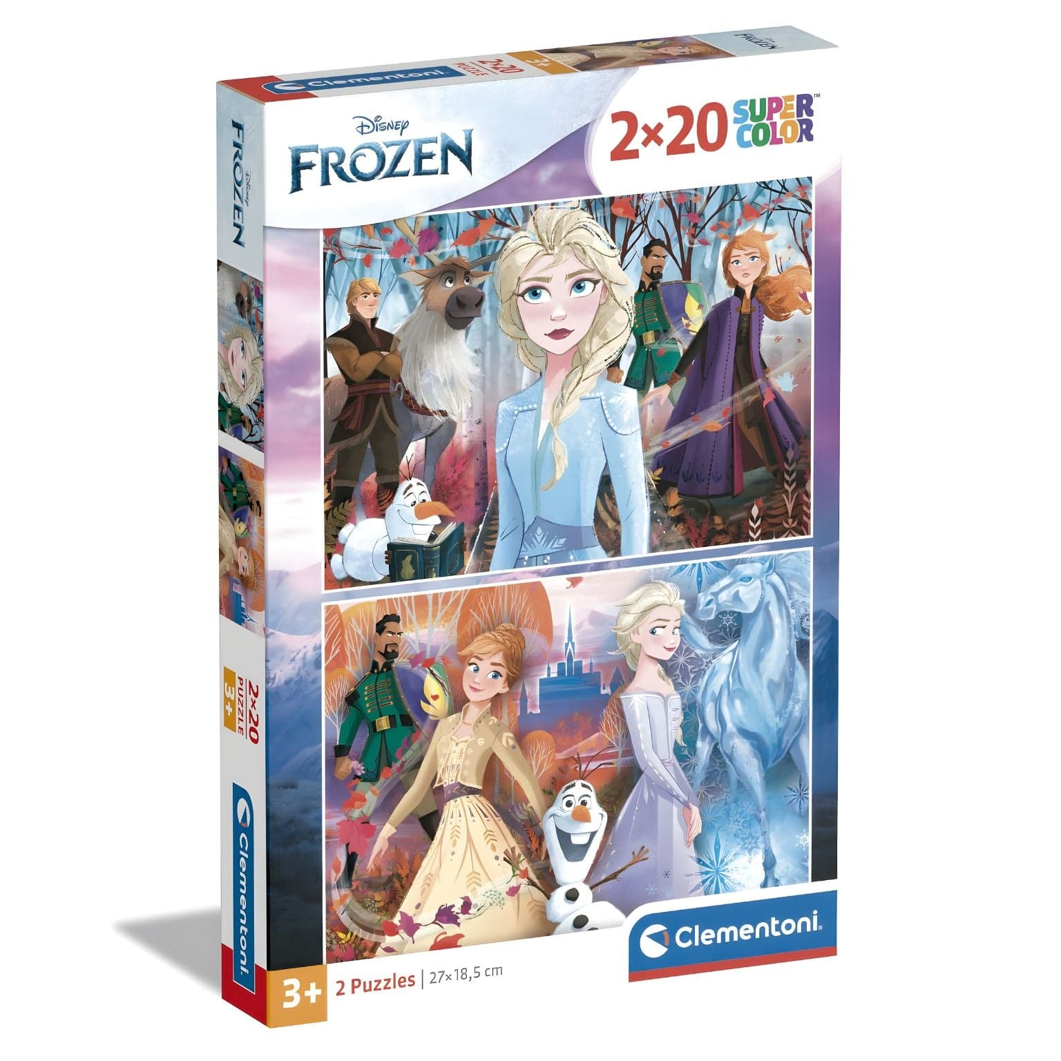 Puzzle Super Color da Frozen com Anna Elsa Olaf e cenários coloridos de aventura