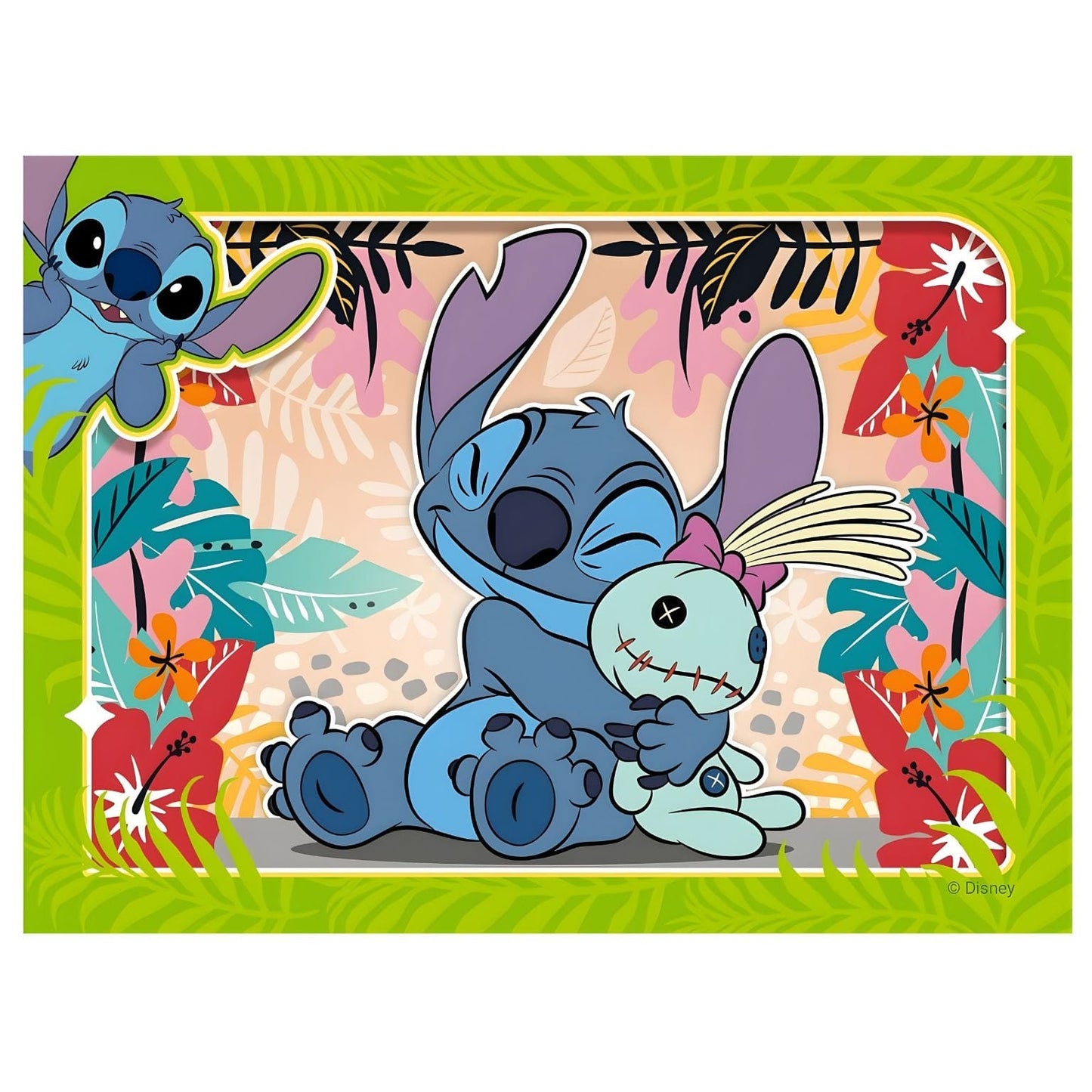 Puzzle Disney Stitch 4 em 1 com ilustrações coloridas do Stitch em aventuras divertidas e momentos ternurentos