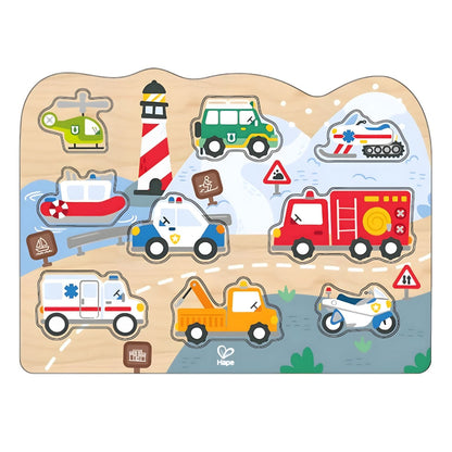 Puzzle Hape con vehículos de emergencia y piezas con agarres