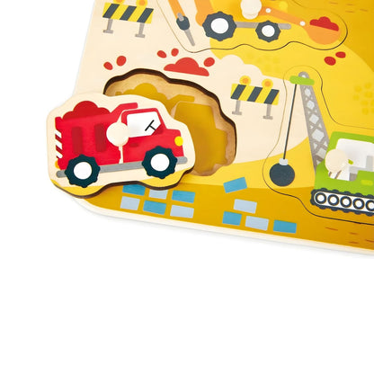 Puzzle de agarre Hape con máquinas y vehículos de obra