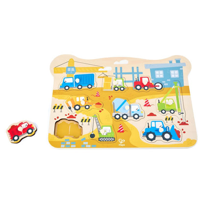 Puzzle Hape con vehículos de construcción y piezas con agarres