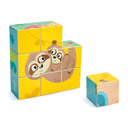 Puzzle Hape en cubos con imágenes de animales salvajes