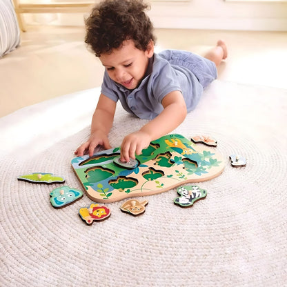 Puzzle Animales Salvajes Hape para reconocer y encajar animales