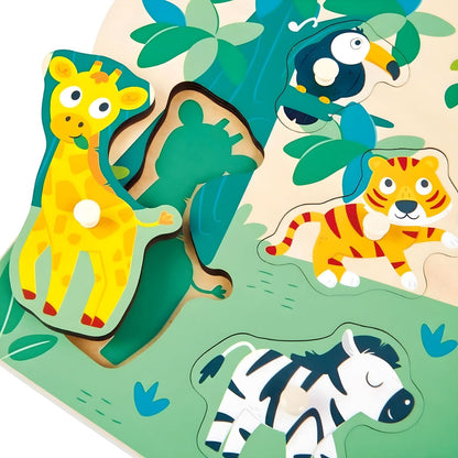 Puzzle de agarre Hape con animales salvajes para asociación visual